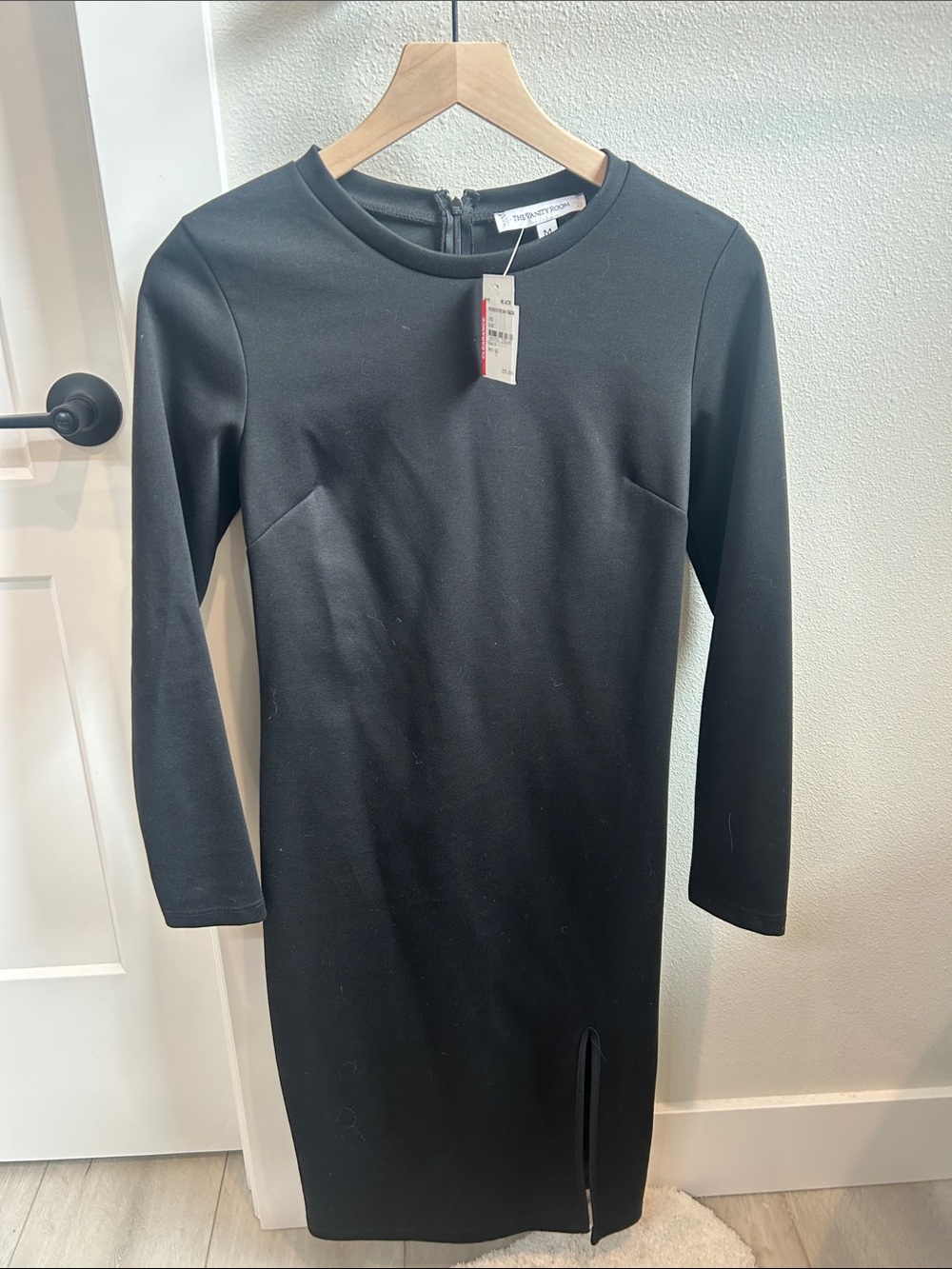 The Vanity Room Black Long Sleeve Sheath Dress with Front Slit